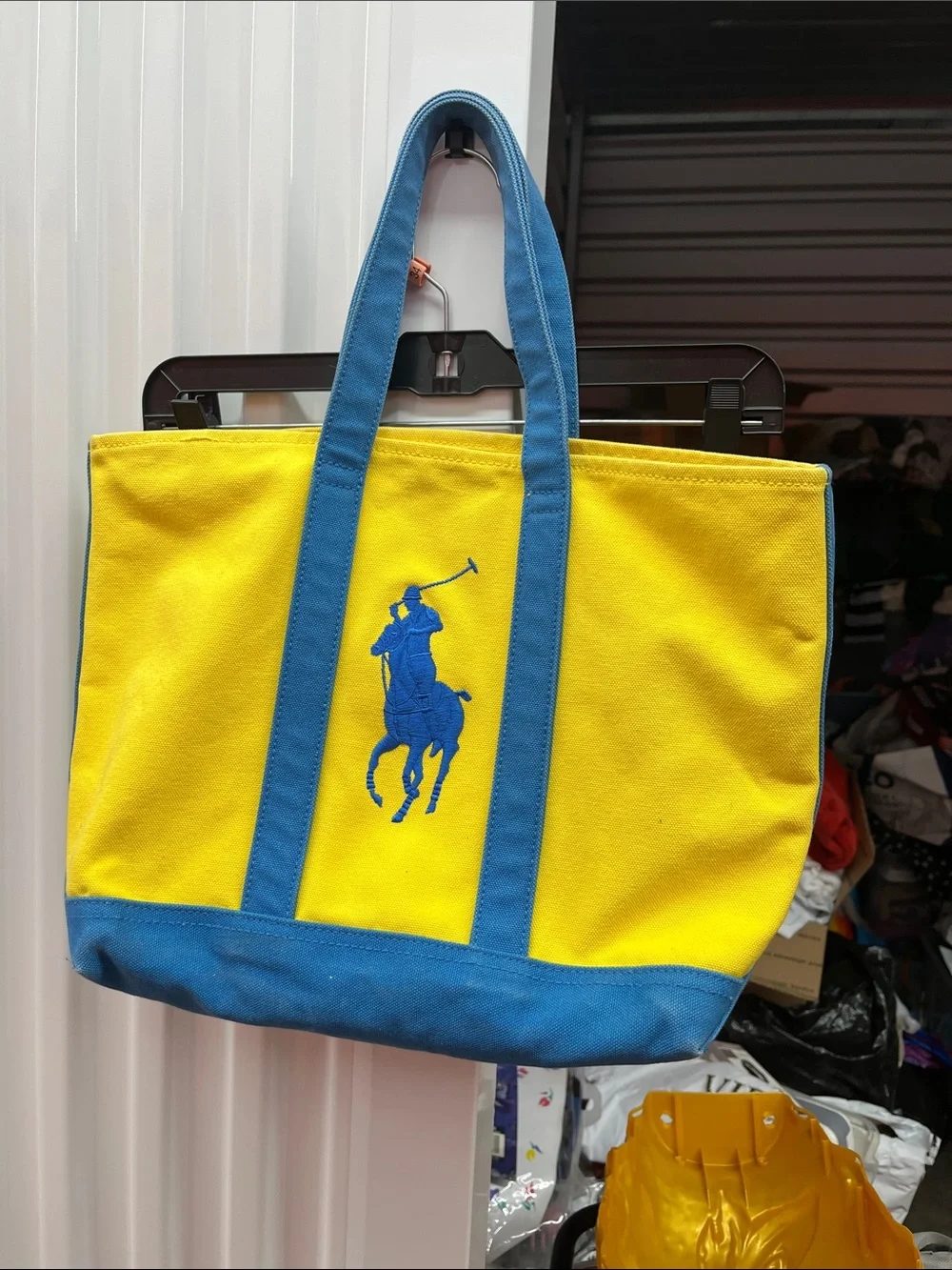 Polo by Ralph Lauren Yellow Canvas Tote with Blue Accents & Embroidered Logo